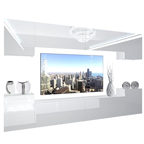 BELINI Wohnwand Vollausstattung Wohnzimmer-Set Moderne Schrankwand mit LED-Beleuchtung Anbauwand TV-Schrank Weiß von B BELINI GROUP