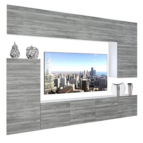 BELINI Wohnwand Wohnzimmer-Set Vollausstattung Moderne Schrankwand mit LED-Beleuchtung Anbauwand TV-Schrank Glamour Holz von B BELINI GROUP