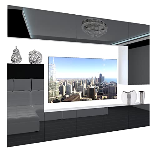 BELINI Wohnwand Wohnzimmer-Set Vollausstattung Moderne Schrankwand mit LED-Beleuchtung Anbauwand TV-Schrank Schwarz von B BELINI GROUP