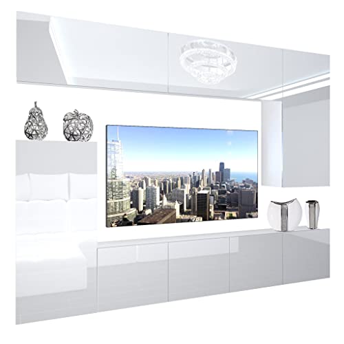 BELINI Wohnwand Wohnzimmer-Set Vollausstattung Moderne Schrankwand mit LED-Beleuchtung Anbauwand TV-Schrank Weiß von B BELINI GROUP