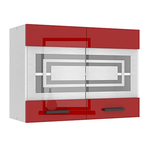 Belini Hängeschrank Küche, Küchenschränke SGW. Breite 80 cm. Oberschrank mit 2 Türen, Küchenhängeschränke, Wandschrank Hängend, Rot Hochglanz von B BELINI GROUP