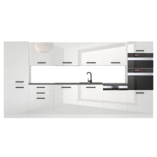 Belini Küchenzeile Küchenblock Naomi - Küchenmöbel 360 cm Einbauküche Vollausstattung ohne Elektrogeräten mit Hängeschränke und Unterschränke, mit Arbeitsplatten, Weiß Hochglanz von B BELINI GROUP