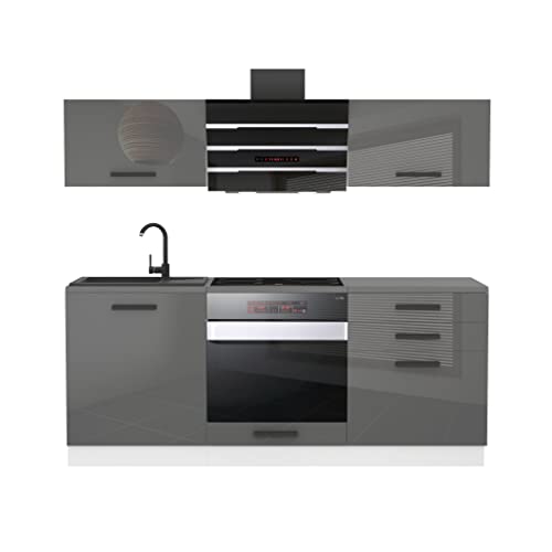 Belini Küchenzeile Küchenblock Sophia - Küchenmöbel 180 cm Einbauküche ohne Elektrogeräten mit Hängeschränke und Unterschränke, mit Arbeitsplatten, Silber Hochglanz von B BELINI GROUP