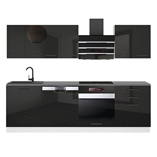 Belini Küchenzeile Küchenblock Susan - Küchenmöbel 240 cm Einbauküche Vollausstattung ohne Elektrogeräten mit Hängeschränke und Unterschränke, mit Arbeitsplatten, Schwarz Hochglanz von B BELINI GROUP