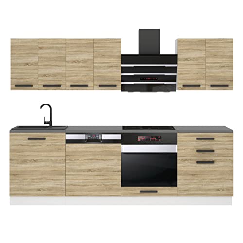 Belini Küchenzeile Küchenblock Susan - Küchenmöbel 240 cm Einbauküche Vollausstattung ohne Elektrogeräten mit Hängeschränke und Unterschränke, ohne Arbeitsplatten, Sonoma-Eiche von B BELINI GROUP