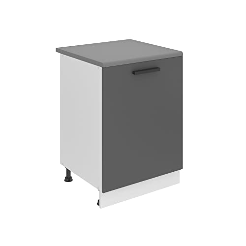 Belini Unterschrank Küche, Küchenunterschrank 60 cm Breite. SD Küchenunterschrank mit Arbeitsplatte. Küchenschrank mit 1 Tür, Silber matt von B BELINI GROUP