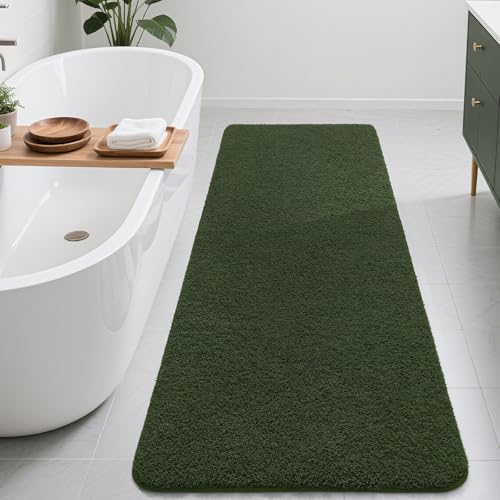 B BENRON Badezimmerläufer, extra weich und saugfähig, rutschfest, zottelig, Badteppich für Badezimmerboden, Badewanne und Dusche, maschinenwaschbar, schnell trocknend, Olivgrün von B BENRON