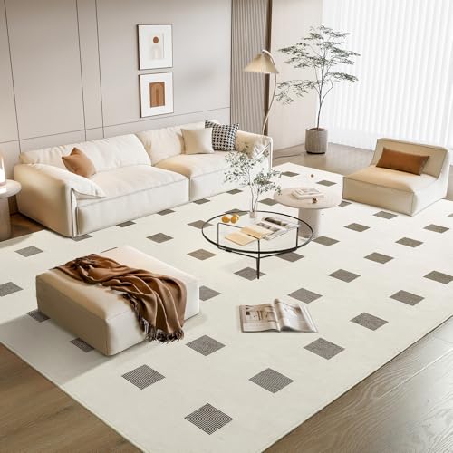 B BENRON Weiche, karierte Teppiche für Wohnzimmer, Schlafzimmer, 15,2 x 22,9 cm, waschbar, moderner Teppich für Küche, Esszimmer, Kinderzimmer, Mädchen, minimalistisch, geometrisch, große von B BENRON