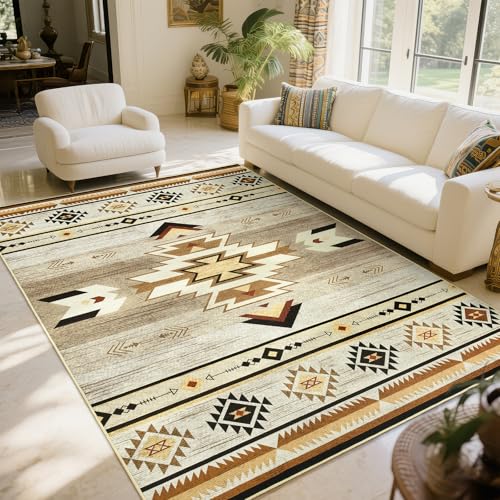 B BENRON Western-Teppiche für Wohnzimmer, 12,7 x 17,8 cm, rutschfest, für Schlafzimmer, Esstisch, weicher Überwurf, waschbar, Beige, Braun, geometrisch B BENRON Western-Teppiche für Wohnzimmer, 12,7 x 17,8 cm, rutschfest, für Schlafzimmer, Esstisch, weicher Überwurf, waschbar, Beige, Braun, geometrisch von B BENRON