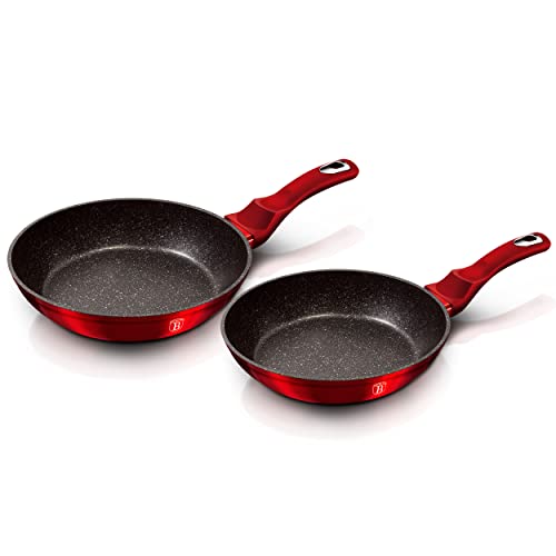 B BERLINGER HAUS BERLINGERHAUS PROFESSIONAL PRECISION Burgundy 2er-Set Bratpfannen Induktion 22-26 cm, ökologische Antihaftbeschichtung, Marmor ohne PFOA, metallisch rot, für alle Herdarten von Berlinger Haus