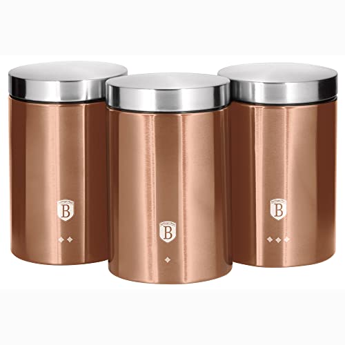 Berlinger Haus Rose Gold 3er-Set für Küche, Aufbewahrung aus robustem Edelstahl, 11x17,8cm, für Tee, Kaffee,Metallic-Line, modernes Design, Roségold/Edelstahl von Berlinger Haus