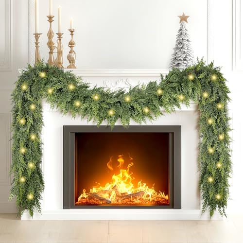 Weihnachtsgirlande aus Zedernholz mit Lichtern, realistische, weiche künstliche Zederngirlanden, dicke Kieferngirlande für Zuhause, Kamin, Kaminsims, Tisch, 1,8 m Weihnachtsgirlande aus Zedernholz mit Lichtern, realistische, weiche künstliche Zederngirlanden, dicke Kieferngirlande für Zuhause, Kamin, Kaminsims, Tisch, 1,8 m von B BIBYKIVN