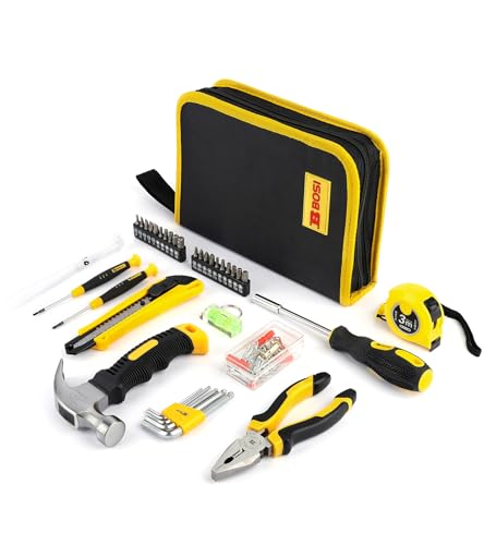 B BOSI TOOLS 158-teiliges Werkzeugset mit leicht zu tragender runder Tasche, Handwerkzeug-Set – langlebig, verchromte Werkzeuge – Haushalts-Werkzeug-Set, perfekt für Heimwerker, Wartung zu Hause von B BOSI TOOLS