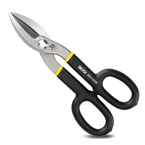 B BOSI TOOLS 20,3 cm gerade Muster-Blechschere, Metallschneider, hochfester, geschmiedeter und wärmebehandelter Karbonstahl mit bequemem, schwarzem Gummigriff von B BOSI TOOLS