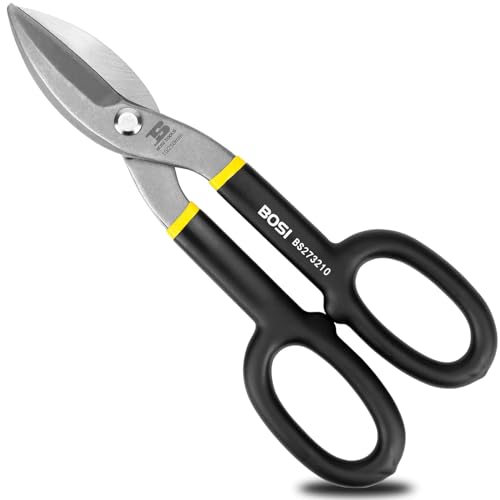 B BOSI TOOLS Blechschere, 250mm Metallschere, Hochfester geschmiedeter und wärmebehandelter Kohlenstoffstahl mit komfortablem schwarzem Gummigriff von B BOSI TOOLS