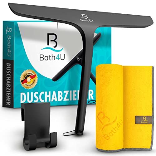 Bath4U Moderner Duschabzieher mit breiter Abziehfläche (27,5 cm) | Inkl. GRATIS Mikrofasertuch für streifenfreie Ergebnisse | Hygienischer Edelstahlkern mit rutschfestem Silikonmantel von B Bath4U