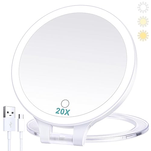 B Beauty Planet Kosmetikspiegel mit Beleuchtung 20fach,doppelseitiger 1x/20x kompaktspiegel,mit verstellbarem Klappgriff,kosmetikspiegel mit vergrößerung,wiederaufladbar, 3 Farblichter B Beauty Planet Kosmetikspiegel mit Beleuchtung 20fach,doppelseitiger 1x/20x kompaktspiegel,mit verstellbarem Klappgriff,kosmetikspiegel mit vergrößerung,wiederaufladbar, 3 Farblichter von B Beauty Planet