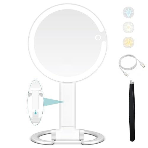 B Beauty Planet Kosmetikspiegel mit Licht, 1x/20x Doppelseitiger Vergrößerungsspiegel mit Licht, 2000mAh Rechageable Adjustable 3 Colour Lights Touch Switch Control, Foldable Lightweight for Travel von B Beauty Planet