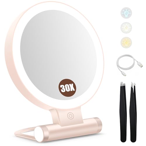 Schminkspiegel mit Beleuchtung,Doppelseitiger1X/30X Vergrößerungsspiegel mit Licht, 2000mAh 3 Farben Beleuchtungsmodi, Einstellbare Helligkeit, Faltbarer Kompakter Makeup Spiegel Reisegröße Schminkspiegel mit Beleuchtung,Doppelseitiger1X/30X Vergrößerungsspiegel mit Licht, 2000mAh 3 Farben Beleuchtungsmodi, Einstellbare Helligkeit, Faltbarer Kompakter Makeup Spiegel Reisegröße von B Beauty Planet