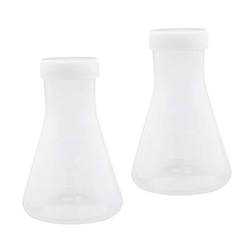 2 Stück 100ml Labor-Kunststoff-Messkolben, Erlenmeyer-Kolben mit Kappe, bruchsicher von B Blesiya