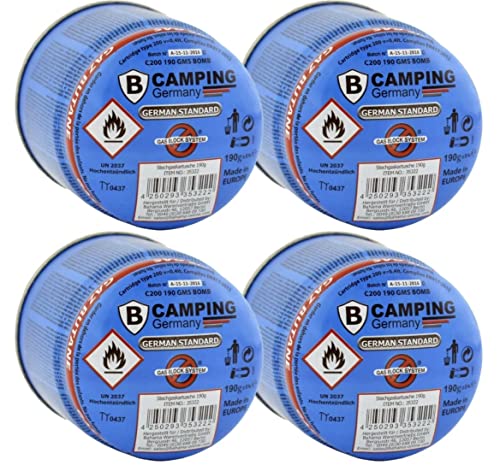 Gaskartuschen 190g Stechkartuschen Kartuschen Butan Gas Campingkoche (4 x) von B Camping Germany