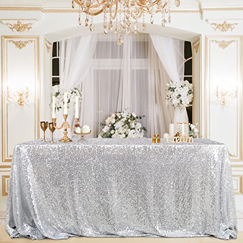 B-COOL 60X102 Inch Rectangle Silver Sequin Tablecloth Sequin Table Linens Glitter Tablecloth Wedding Sequin Tablecloth for Christmas von B-COOL