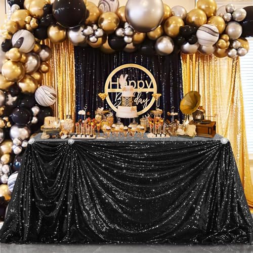 B-COOL Nahtlose Pailletten-Tischdecke, schwarzes Glitzer-Design, Tischdecke, Hochzeit, Overlay, Geburtstag, Party, Tischdekoration, 228,6 x 335,3 cm, Schwarz von B-COOL