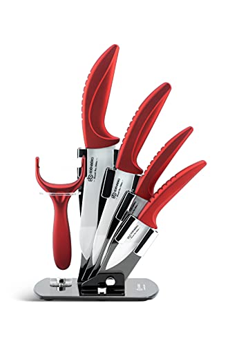 B EDENBERG Decorate Your Kitchen EB - 7751R - Küchenmesser Set mit Ständer - 6teiliges Scharfe Messer Set - Küchen Messer - Kohlenstoffstahl - Keramik-Granit - Leicht Sauber zu Halten von B EDENBERG Decorate Your Kitchen