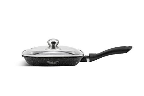 Grillpfanne mit Deckel, Eine Pfanne für jeden Herd, Grillpfanne für grill, Hohe Beständigkeit Non-Stick Grill Pan, Steakpfanne Backofen, Keramische Beschichtung (24 cm) von B EDENBERG Decorate Your Kitchen