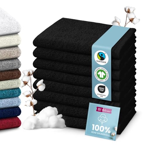 8er Set Premium Handtücher [100% Baumwolle] 50x100 cm, schwarz/Handtücher Weich, Saugstark & Pflegeleicht/Handtuch Perfekt für Bad, Gym & Reisen von B!HOME