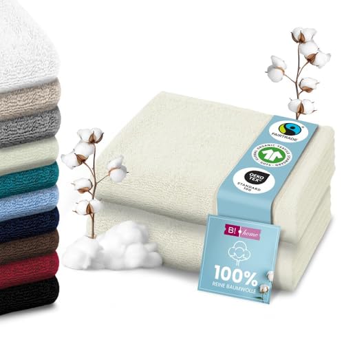 B!HOME 2er Set Premium Saunatücher [100% Baumwolle] 90x200 cm, Creme / 2 große XXL Saunahandtücher Weich, Saugstark & Pflegeleicht/Badetuch Perfekt für Bad, Strand & Reisen/Damen & Herren von B!HOME