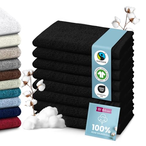 B!HOME 8er Set Premium Gästehandtücher [100% Baumwolle] 30x50 cm, schwarz/Handtücher Weich, Saugstark & Pflegeleicht/Waschlappen Perfekt für Bad, Gäste & Reisen von B!HOME