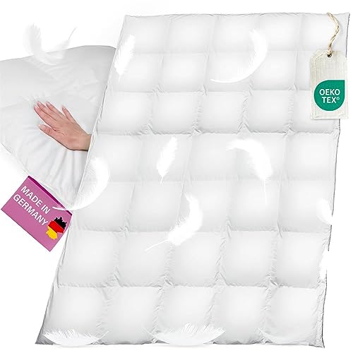 B!HOME Ganzjahresdecke 100% Daunen 200x220cm (1040g) Kassettenstegbett Bezug 100% Baumwolle Decke Ganzjahresbett Vierjahreszeiten Bett Bettdecke Steppbett Steppdecke Vier Jahreszeiten von B!HOME