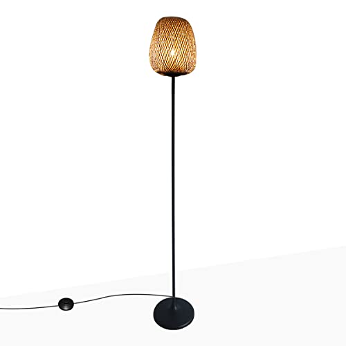 B·LED BARCELONA LED BarcelonaLED Stehleuchte aus Bambus, Vintage-Holz, modern, nordisch, Schwarz mit Fassung E27 für Beleuchtung Innenraum Wohnzimmer Studio von B·LED BARCELONA LED