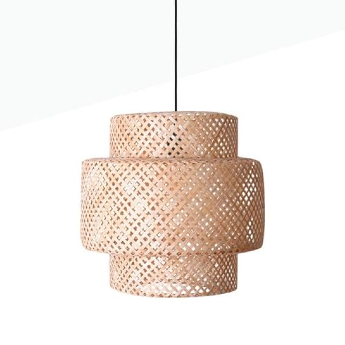 BarcelonaLED Vintage Nordic Natural Wicker Pendelleuchtenschirm Rattan-Bambusholz mit E27-Fassung für Esszimmer Wohnzimmer von B·LED BARCELONA LED