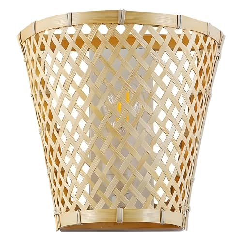 B·LED BARCELONA LED Wandleuchte aus Rattan mit Sockel E27, Weiß und Lampenschirm in Form eines Korbs, Bambus, Rattan, für Licht oben und unten im Innenbereich, Nachttisch, Wohnzimmer, Schlafzimmer von B·LED BARCELONA LED