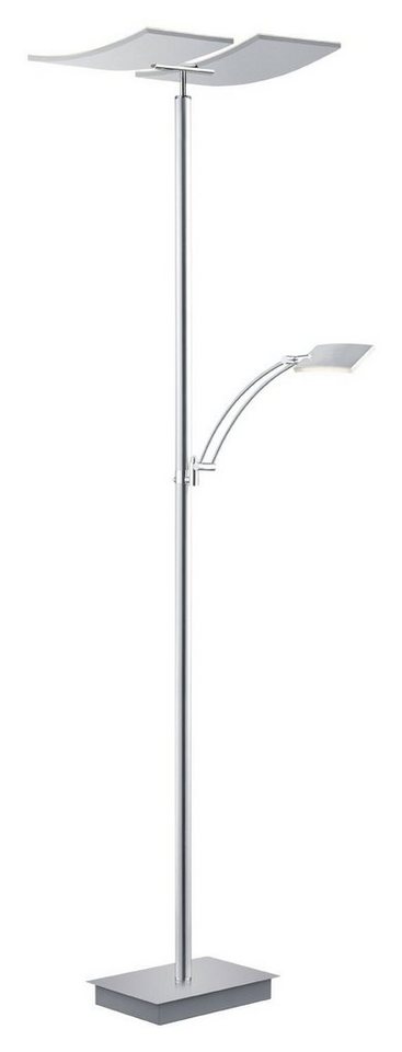 B-LEUCHTEN LED Deckenfluter DUO, 2-flammig, H 182 cm, Nickelfarben, Weiß, Dimmfunktion, Anpassung der Farbtemperatur, Lesearm, LED fest integriert, Extra-Warmweiß, Neutralweiß, Tageslichtweiß, Acryl, Metall, Toch-Funktion von B-LEUCHTEN