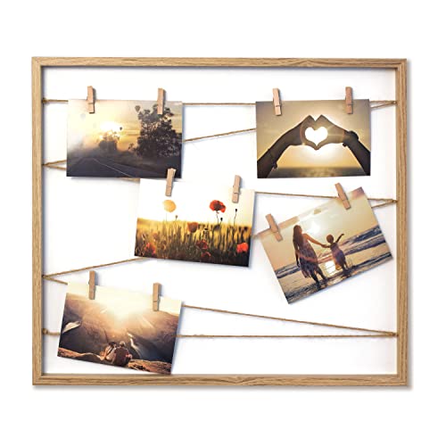 B living - Bilderrahmen 50 x 43 x 2,5 cm, Fotowand zum Anbringen von Fotos, Fotorahmen/Collage mit stabiler Rückwand, inkl. Naturseil & 10 Klammern von B living