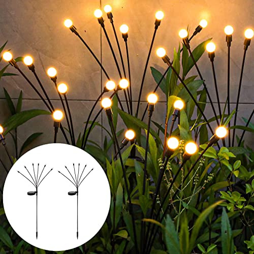 B-right Firefly Solar Pathway Lights, 2 Stück Solarlampe für Außen Glühwürmchen Licht, IP65 Wasserdicht Solar Lichterkette Gartenkunst-Feenbeleuchtung für Fußweg Yard Patio Balkon Garten Dekoration von B-right