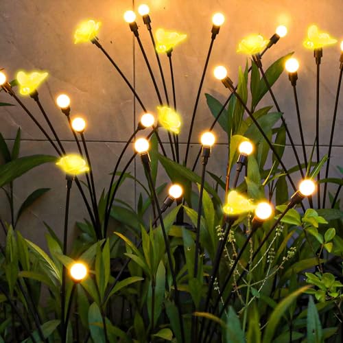 B-right Firefly Solar Pathway Lights, 2 Stück Solarlampe für Außen Glühwürmchen Licht, IP65 Wasserdicht Solar Lichterkette Gartenkunst-Feenbeleuchtung für Fußweg Yard Patio Balkon Garten Dekoration von B-right