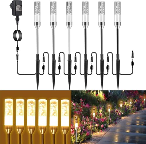 B-right Gartenbeleuchtung 6er Set Gartenleuchte mit Erdspieß, Außenleuchte mit Stecker, Landschaftslicht Wegleuchte Gartenlampe mit Kabel, 570LM, 2700K, IP65 Wasserdicht Außenbeleuchtung für Outdoor von B-right