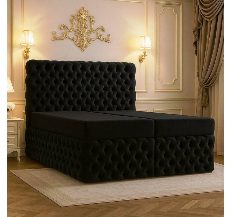 B&B Home Boxspringbett Chesterfield (H3 Matratze Pocketfederung, Kopfteil, Bettkasten und Topper) von B&B Home