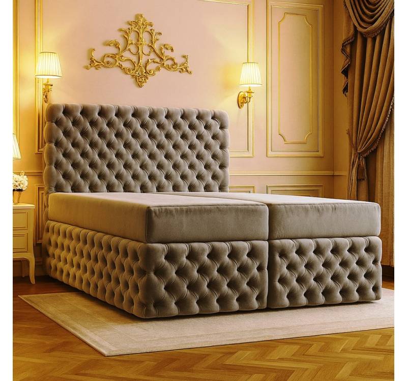 B&B Home Boxspringbett Chesterfield (H3 Matratze Pocketfederung, Kopfteil, Bettkasten und Topper) von B&B Home