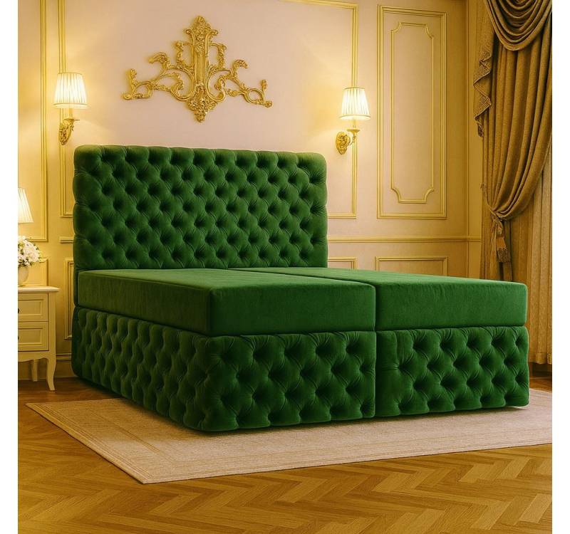 B&B Home Boxspringbett Chesterfield II (H3 Matratze Pocketfederung, Kopfteil, Bettkasten und Topper) von B&B Home