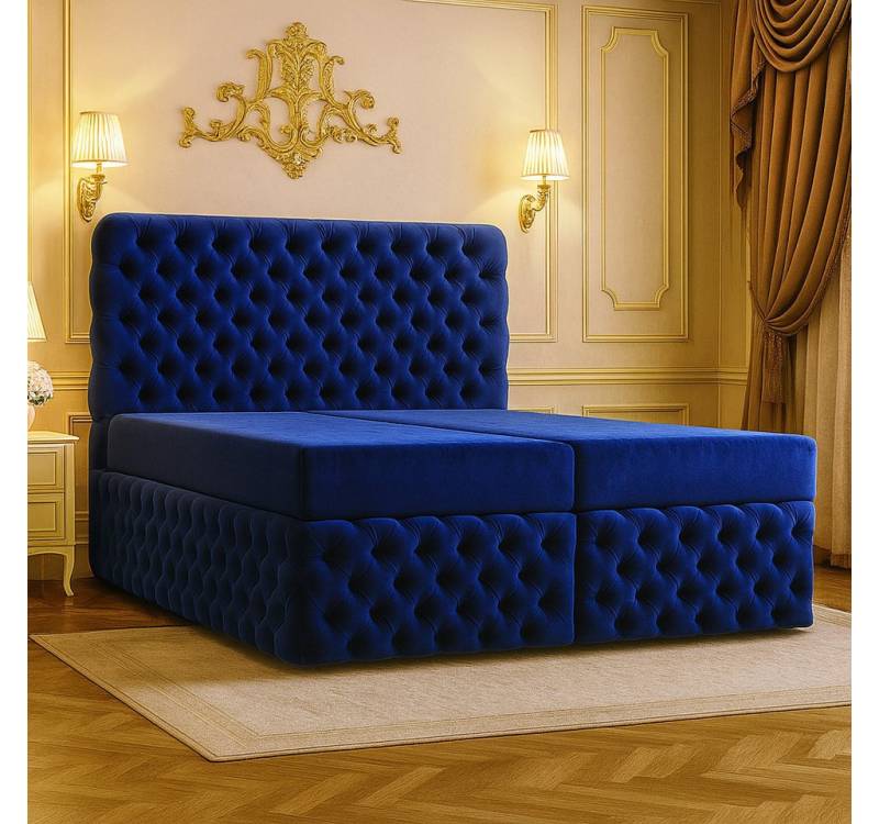 B&B Home Boxspringbett Chesterfield II (H3 Matratze Pocketfederung, Kopfteil, Bettkasten und Topper) von B&B Home