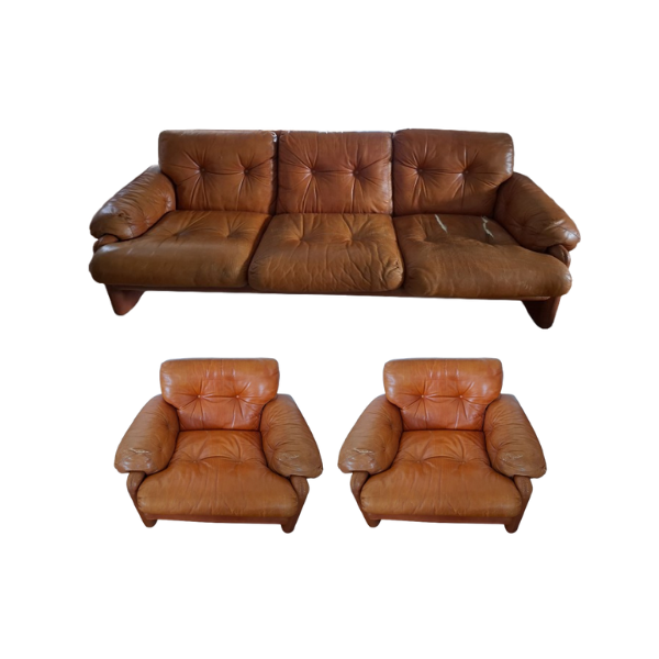 Coronado Sofa Set von Tobia Scarpa (60er Jahre) – 3-Sitzer Sofa und 2 Sessel, B&B Italia von B&B Italia