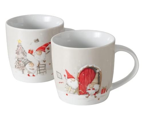 2 Stk Kaffeetassen Porzellan Wald n184 grau weiss rot Tassen Kaffeebecher Herbst Wald Wichtel Norwegen Weihnachtstassen Becher Glühweintassen 300 von B&B