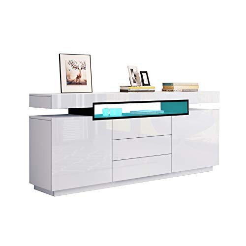 LED Sideboard Hochglanz Buffet Schrank Vitrine 160cm TV Einheit Stand 2 Türen 3 Schubladen für Wohnzimmer Möbel Weiß LED Sideboard Hochglanz Buffet Schrank Vitrine 160cm TV Einheit Stand 2 Türen 3 Schubladen für Wohnzimmer Möbel Weiß von B&D FACILITY MANAGEMENT GMBH