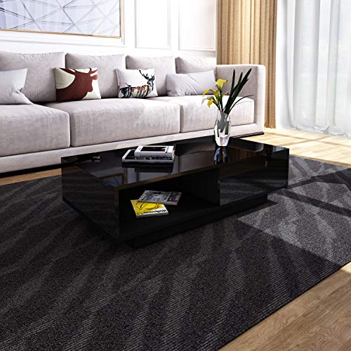 Moderner Couchtisch mit 1 Schublade & Offenem Gehäuse All Hochglanz Kaffeetisch Couchtisch Rechteck Wohnzimmermöbel 95x55x31cm - Schwarz von B&D FACILITY MANAGEMENT GMBH