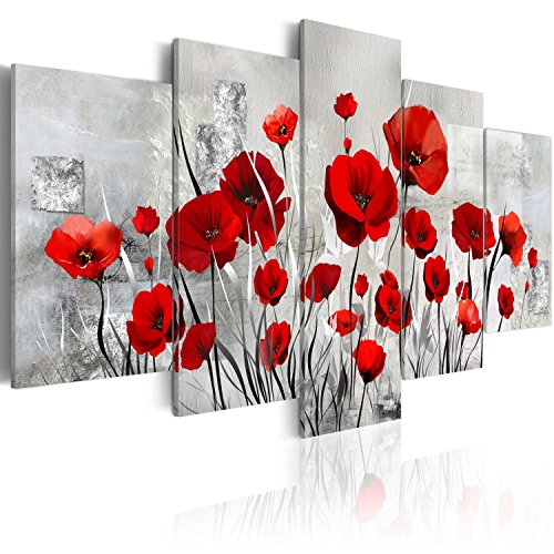 B&D XXL Acrylglasbild Abstrakt 100x50 cm 5 Teilig Wandbild auf Acryl Glas Bilder Kunstdruck Moderne Wanddekoration - Mohnblumen Texture grau rot wie gemalt b-A-0001-k-n von B&D XXL